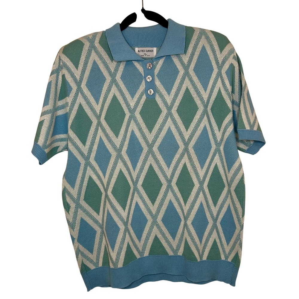 Vintage Alfred‎ Dunner Golf Polo Shirt XL Diamond Argyle Knit